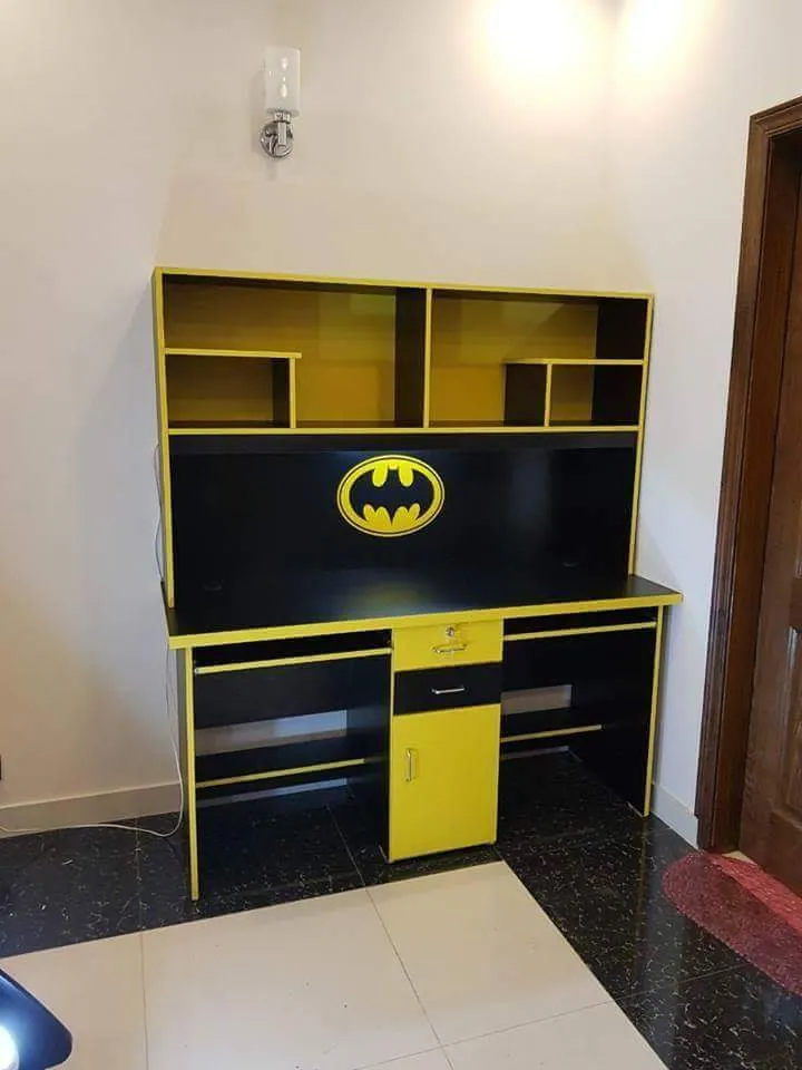 Black & Yellow Hero Study Desk with Hutch