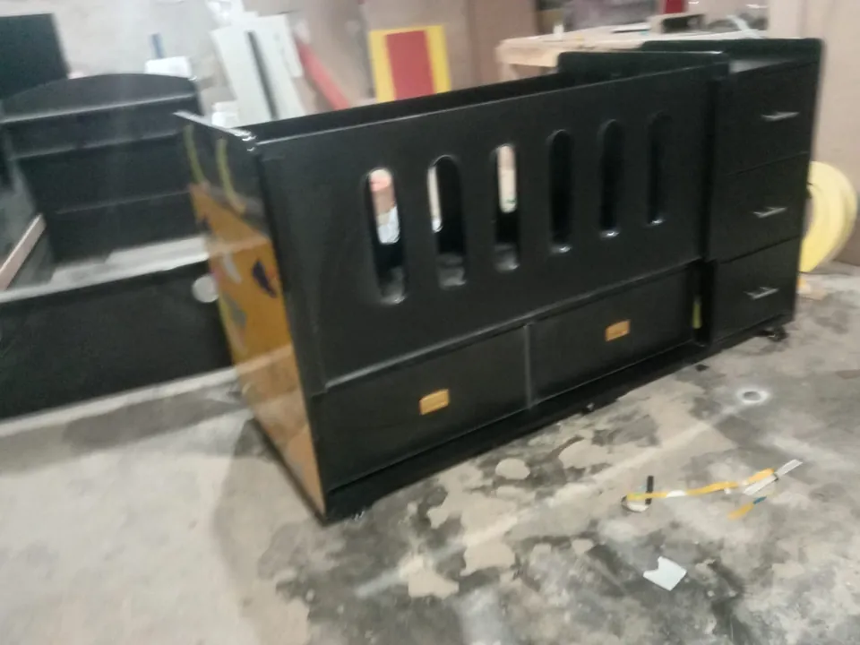 Black Baby Cot with Cut-Out Rails & Drawers