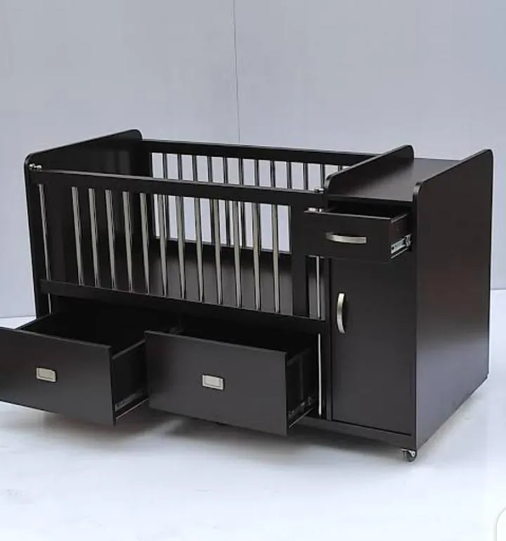 Black Baby Cot with Side Cupboard & Drawers
