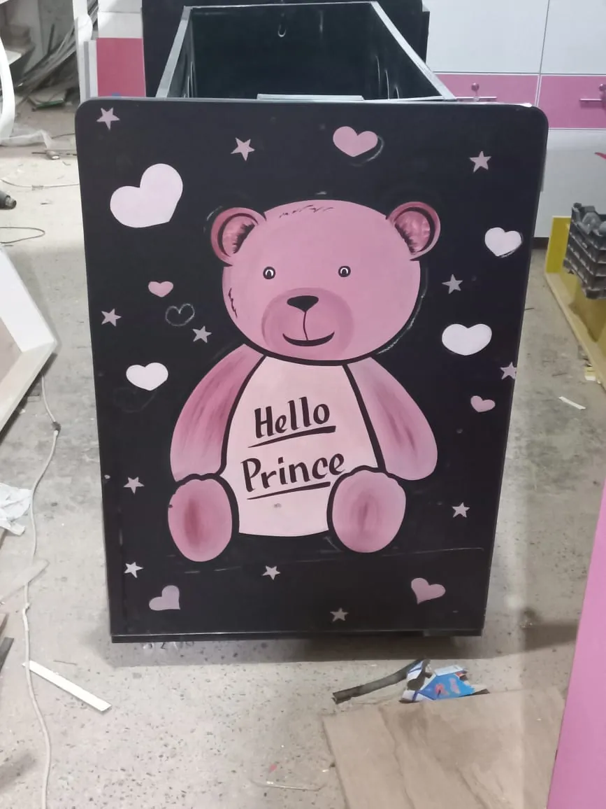 Black Baby Cot with Teddy Panel