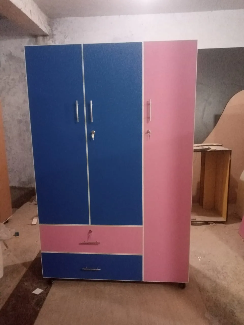 Blue & Pink Three-Door Wardrobe