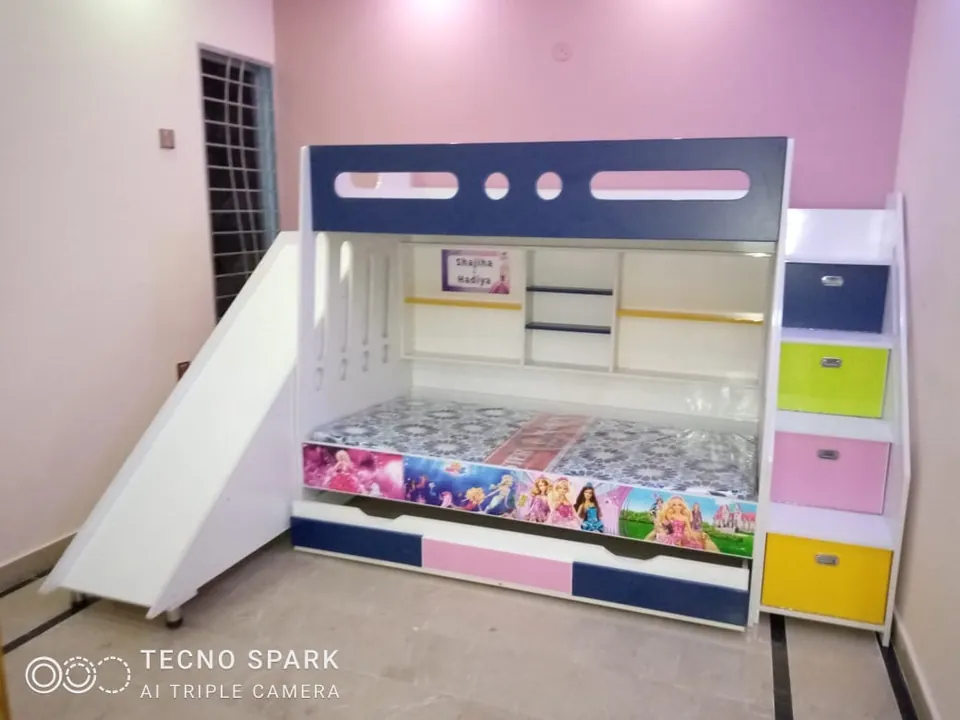 Blue & White Bunk Bed with Slide