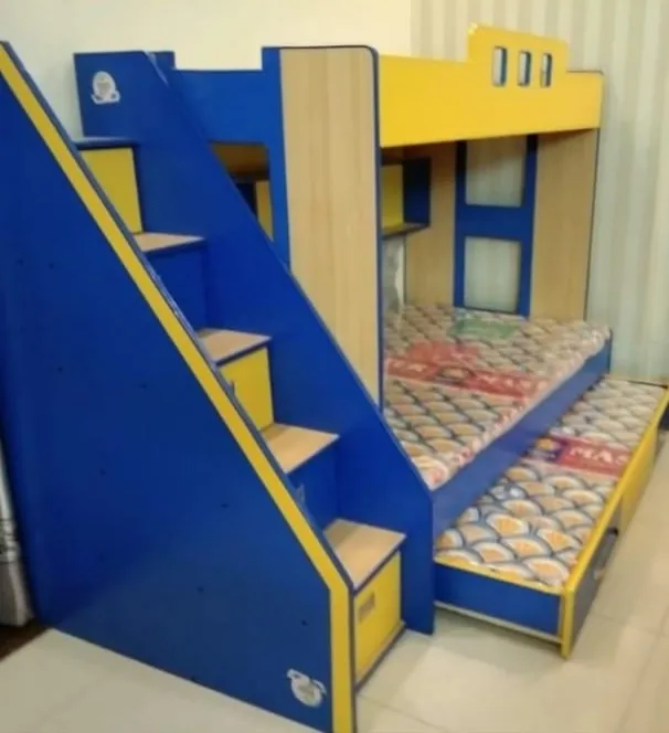Blue & Yellow Bunk Bed with Trundle