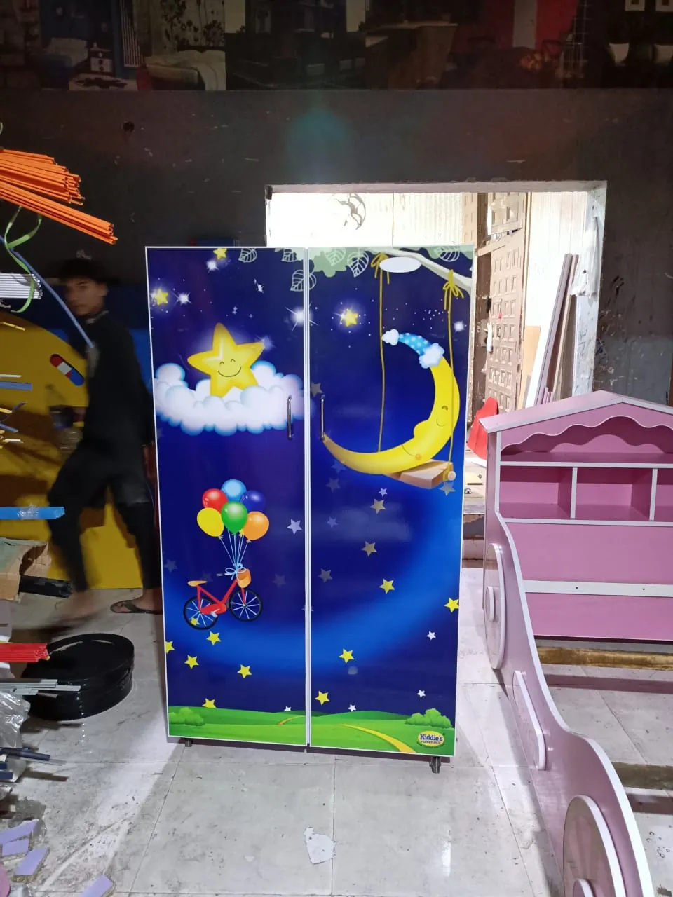 Blue Wardrobe with Moon & Balloon Artwork