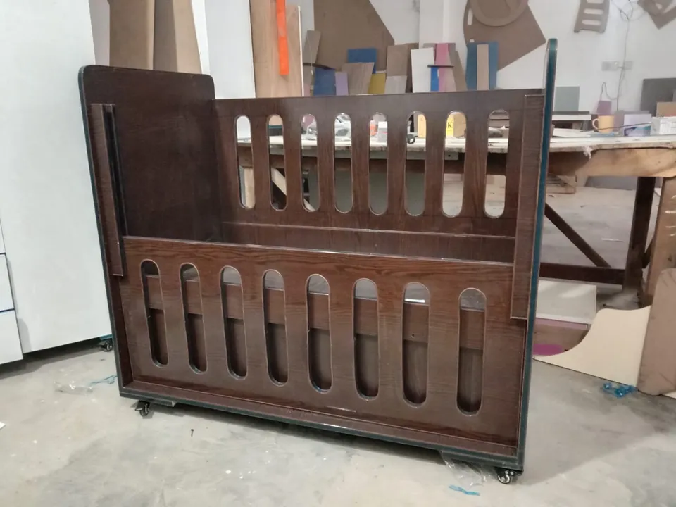 Dark Brown Baby Cot with Cut-Out Rails