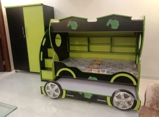 Green & Black Car-Style Bunk Bed