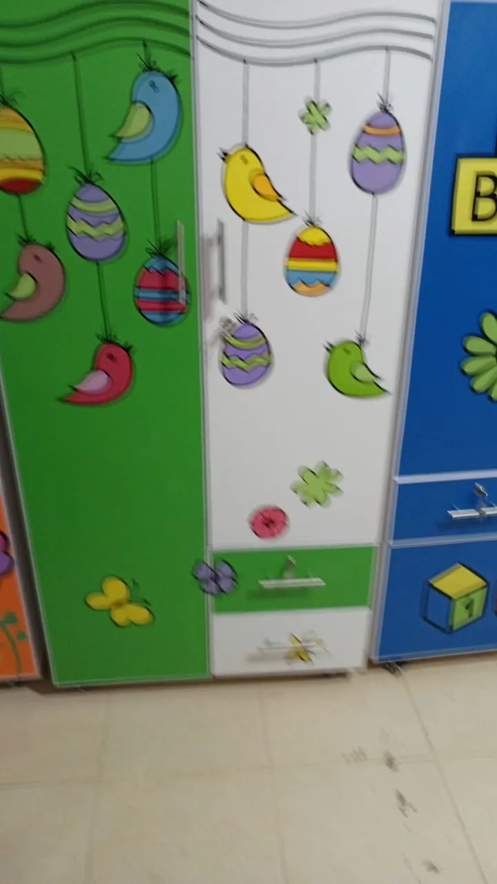 Green & White Wardrobe with Bird Artwork