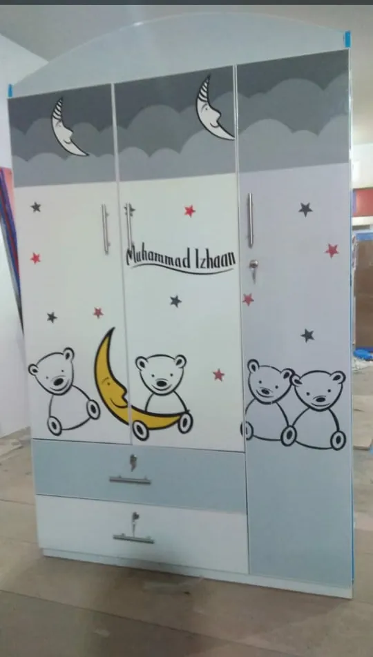 Grey Wardrobe with Moon & Teddy Artwork