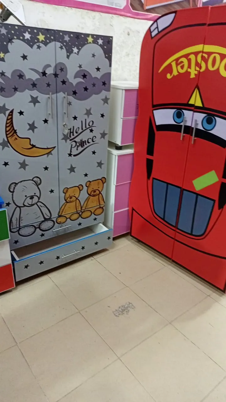 Grey Wardrobe with Teddy Artwork