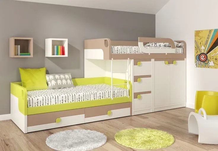 Lime & White Bunk Bed with Drawers