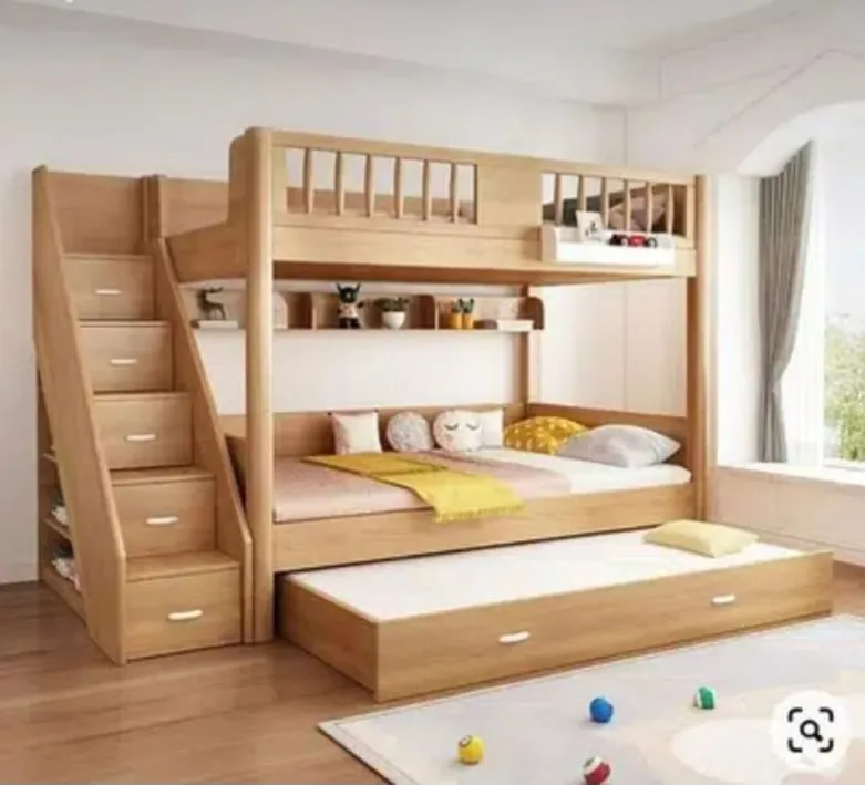 Natural Wood Bunk Bed with Trundle