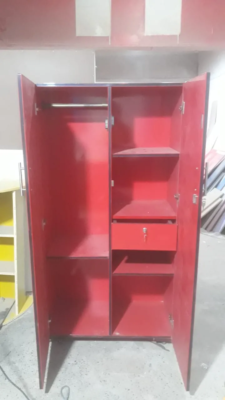Open Red Wardrobe with Shelves