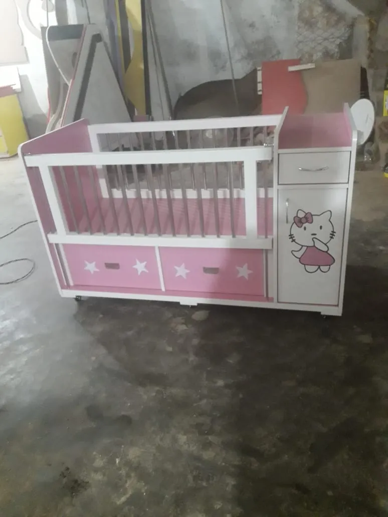 Pink & White Baby Cot with Star Drawers