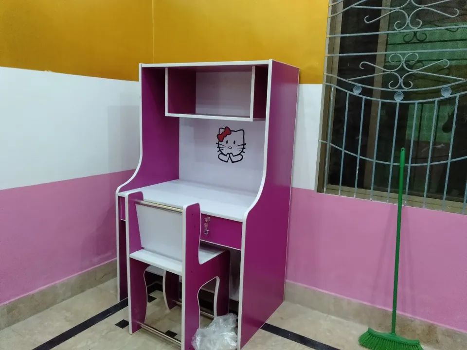 Pink & White Corner Study Desk