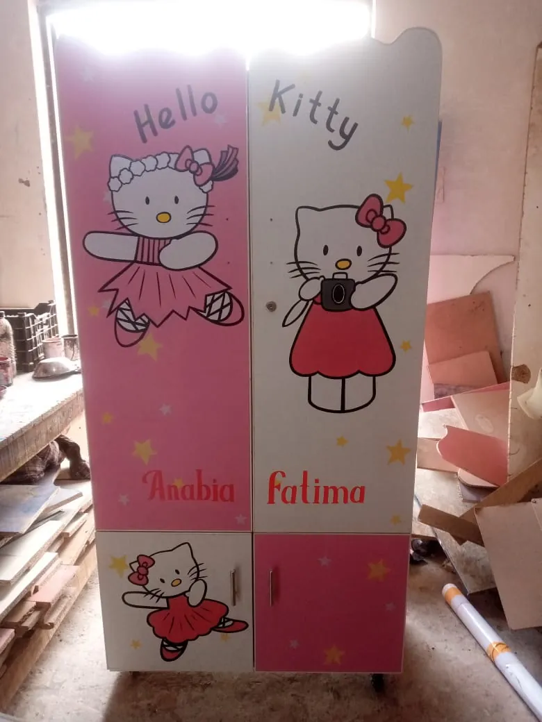 Pink & White Wardrobe with Cat Artwork