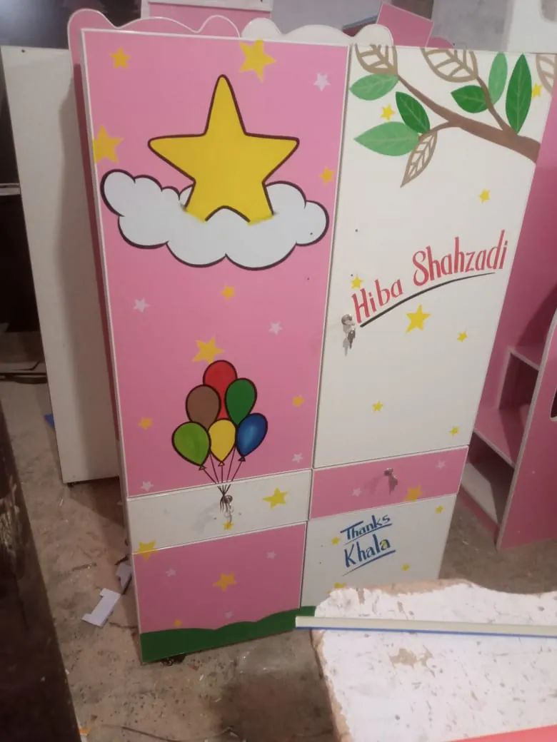 Pink & White Wardrobe with Star & Balloon Artwork
