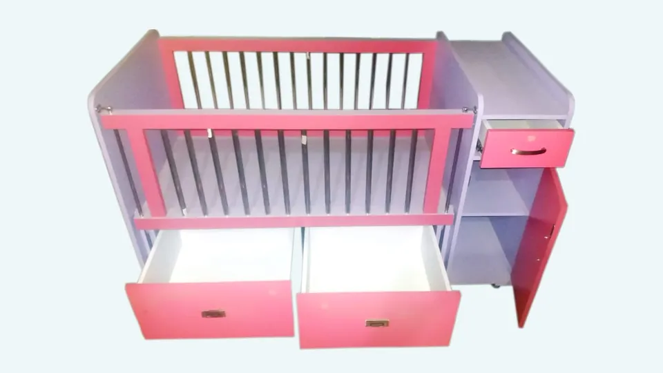 Pink Baby Cot with Drawers & Side Unit