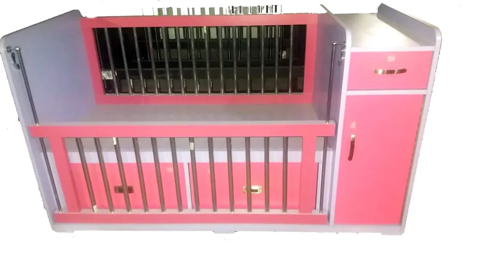 Pink Baby Cot with Side Cupboard