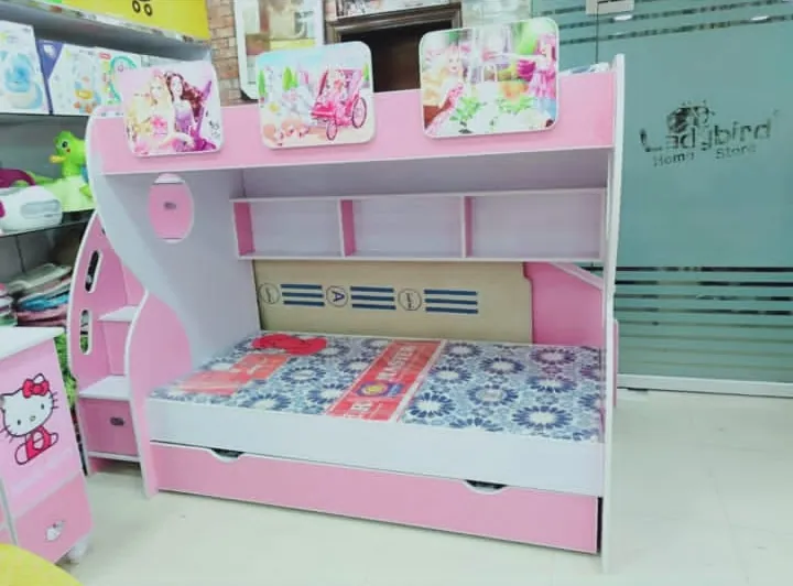 Pink Bunk Bed with Drawers