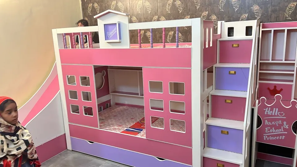 Pink Bunk Bed with Window Panels