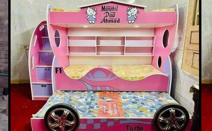 Pink Car-Style Bunk Bed