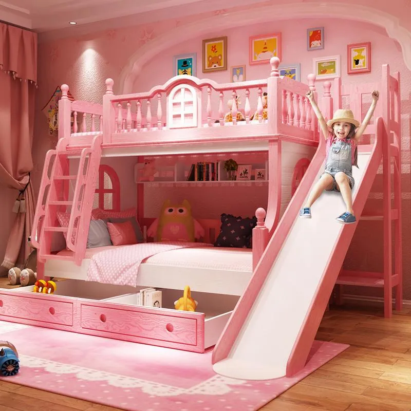 Pink Princess Bunk Bed with Slide