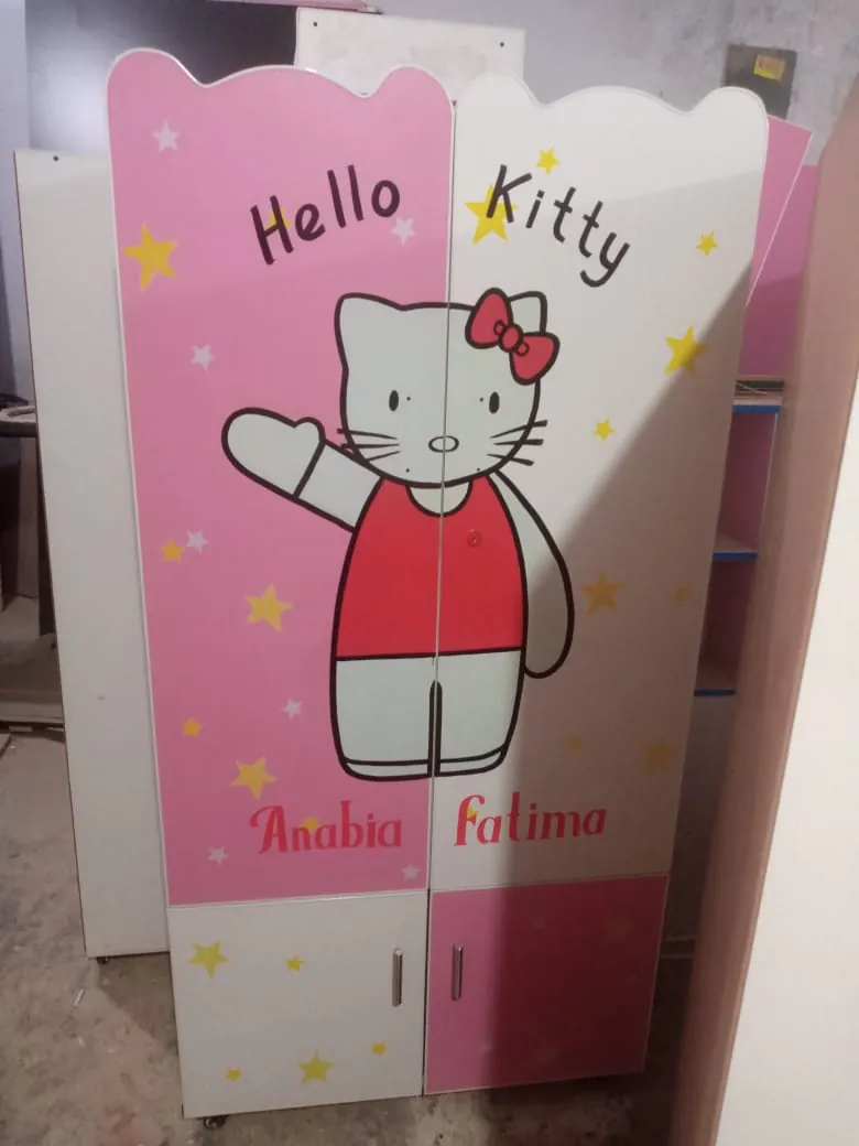 Pink Wardrobe with Large Cat Artwork