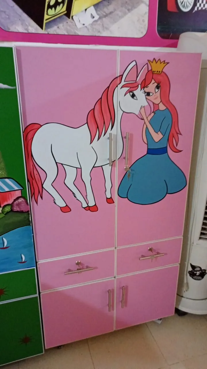 Cabinets and Wardrobes - Pink Wardrobe with Unicorn Princess Artwork