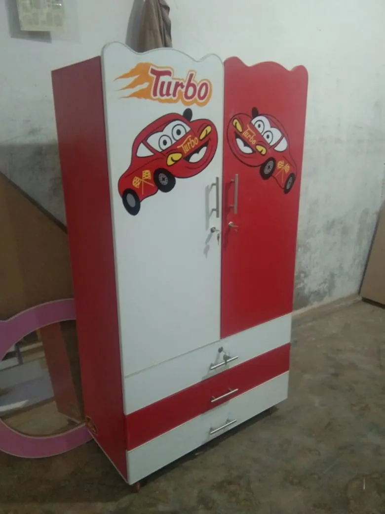 Red & White Wardrobe with Car Artwork