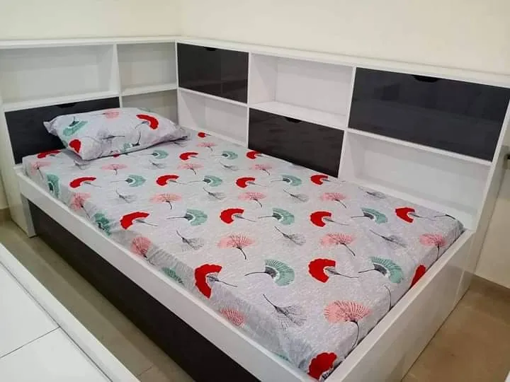 White & Black Single Bed with Drawer Base