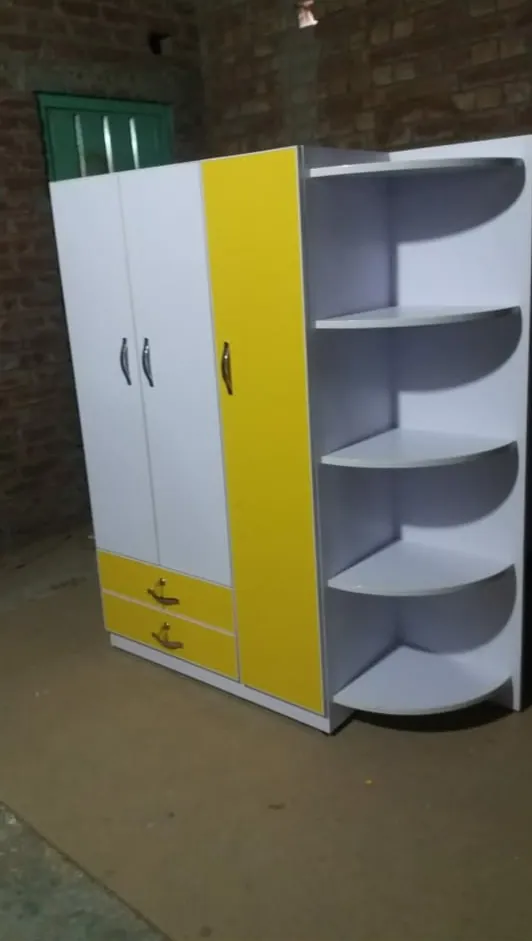 White & Yellow Wardrobe with Corner Shelf