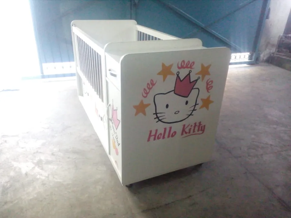 White Baby Cot with Cat Panel