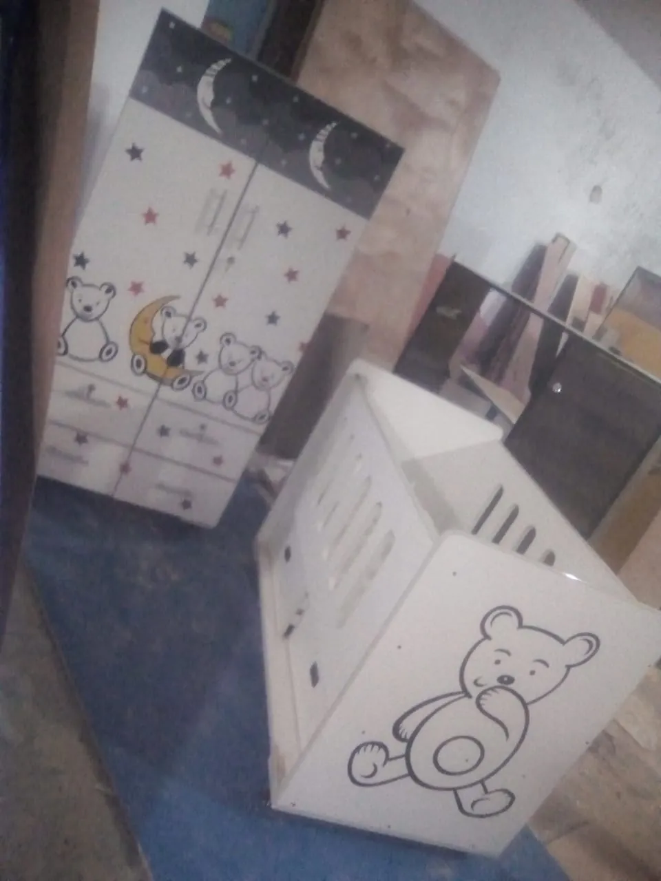 White Baby Cot with Teddy Outline Panel