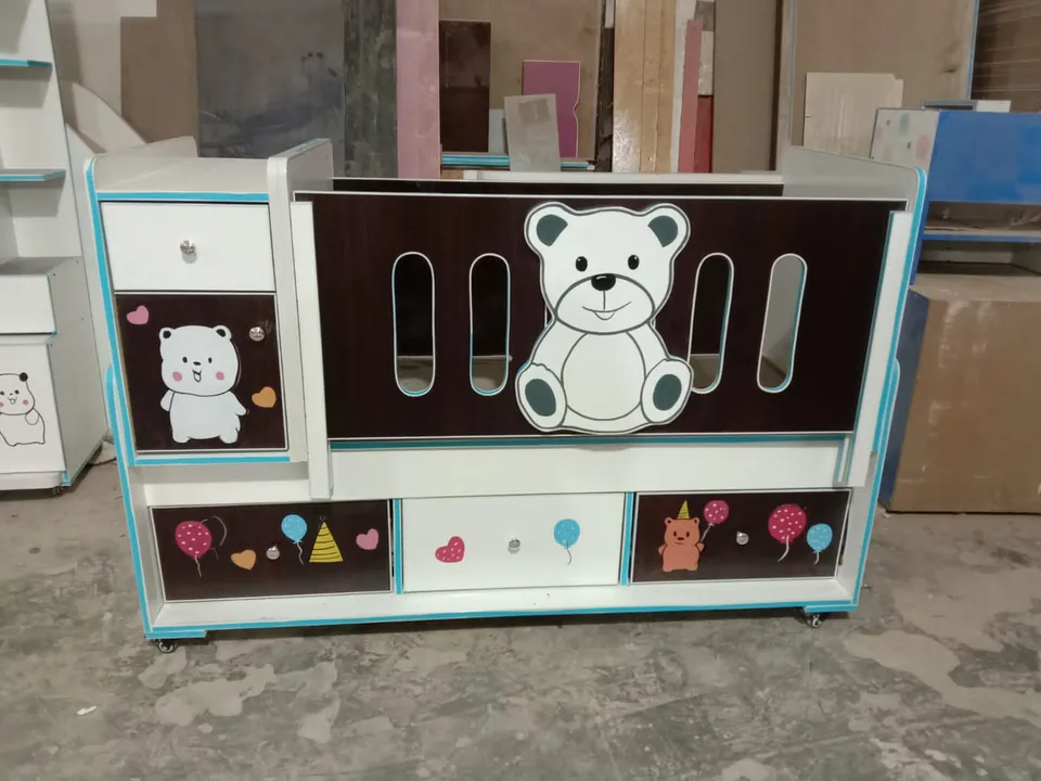 White Baby Cot with Teddy Panel & Drawers