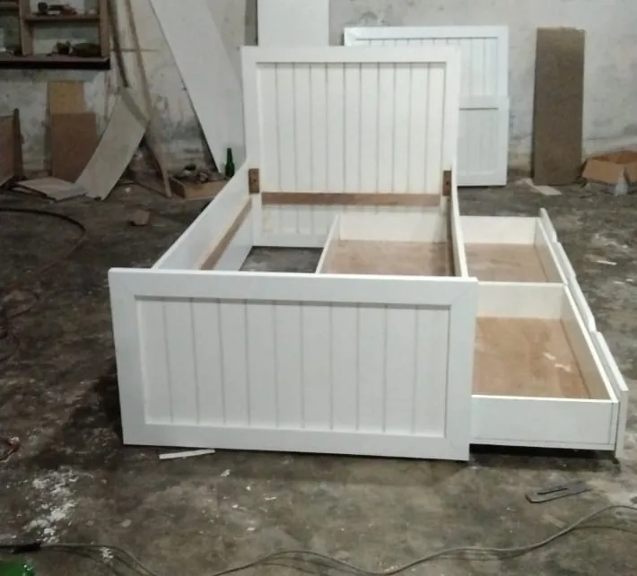 White Panel Single Bed with Pull-Out Drawers
