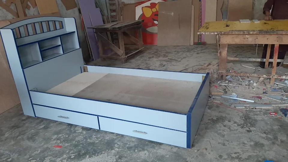 White Single Bed with Drawers & Shelf