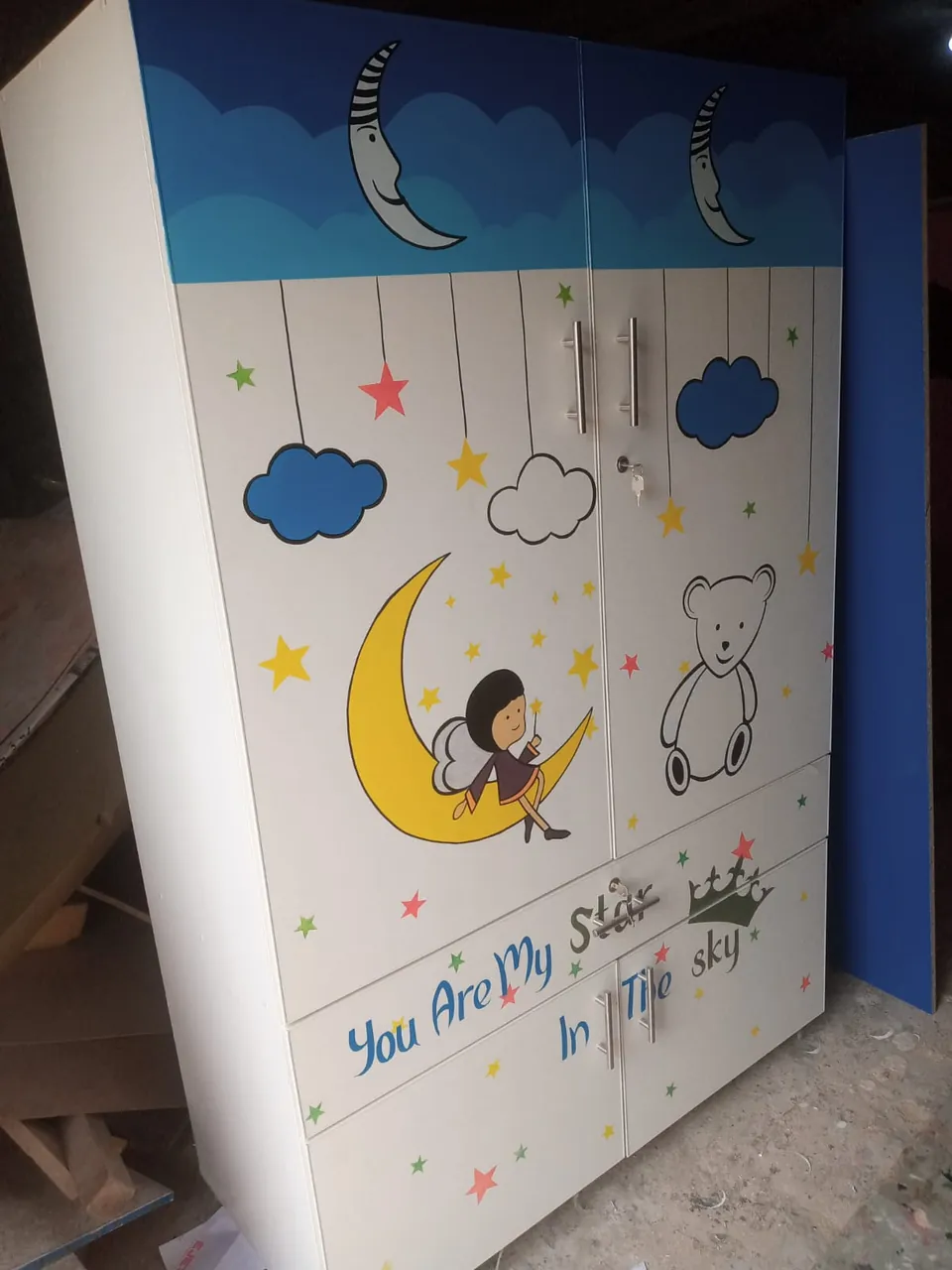 White Wardrobe with Moon Fairy Artwork