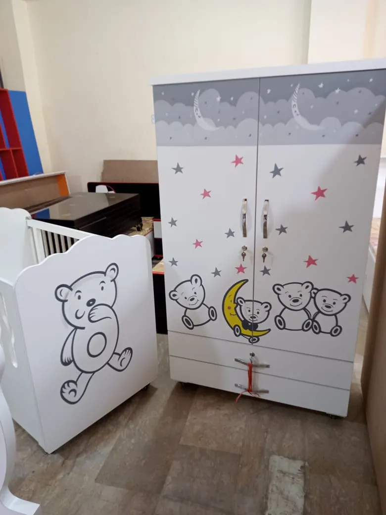 White Wardrobe with Teddy Artwork