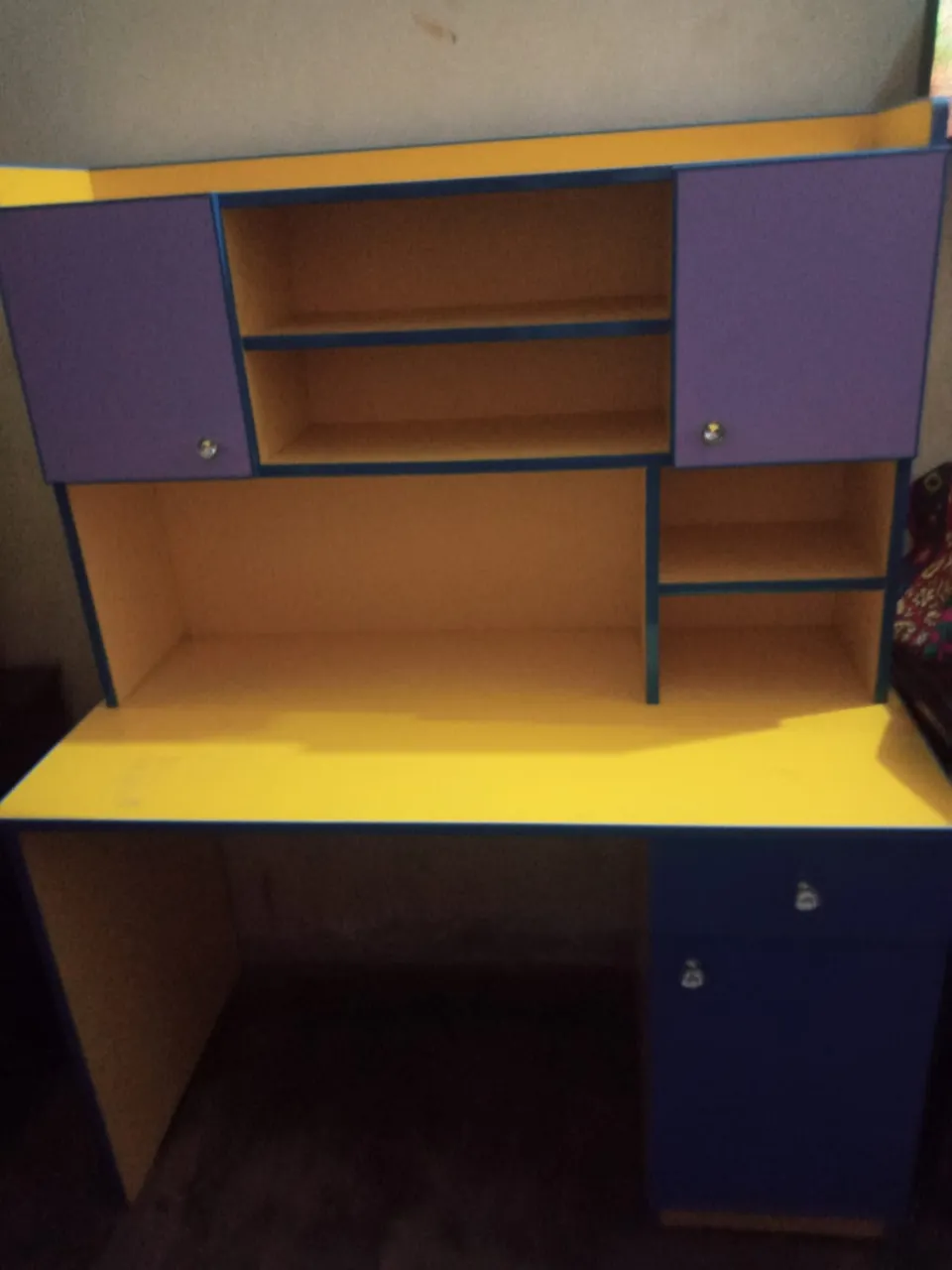 Yellow & Purple Study Desk with Hutch