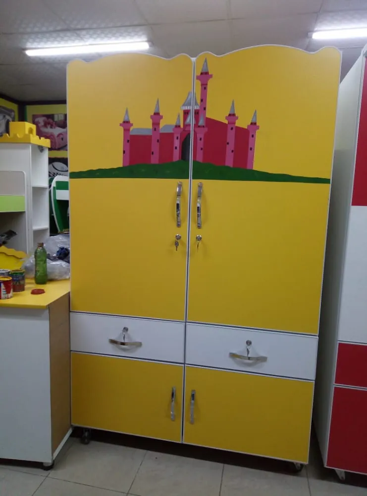 Yellow Wardrobe with Castle Artwork