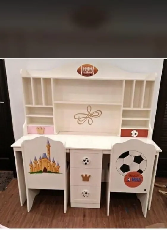 Study Tables - Cream Study Desk with Hutch & Matching Chairs