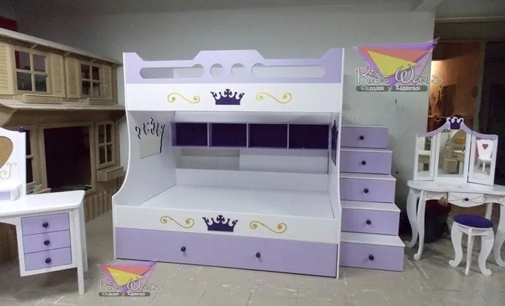 Lavender Bunk Bed with Storage Stairs