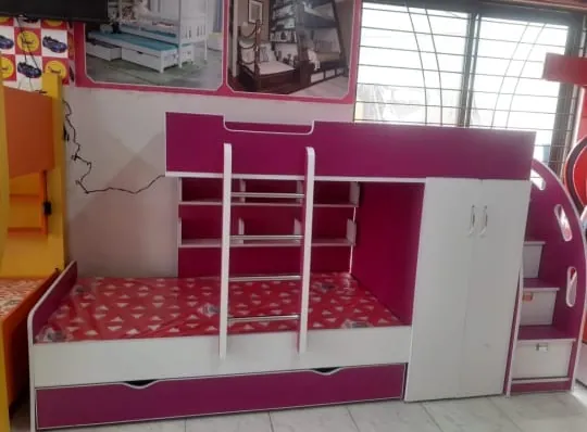 Pink & Purple Bunk Bed with Storage Stairs