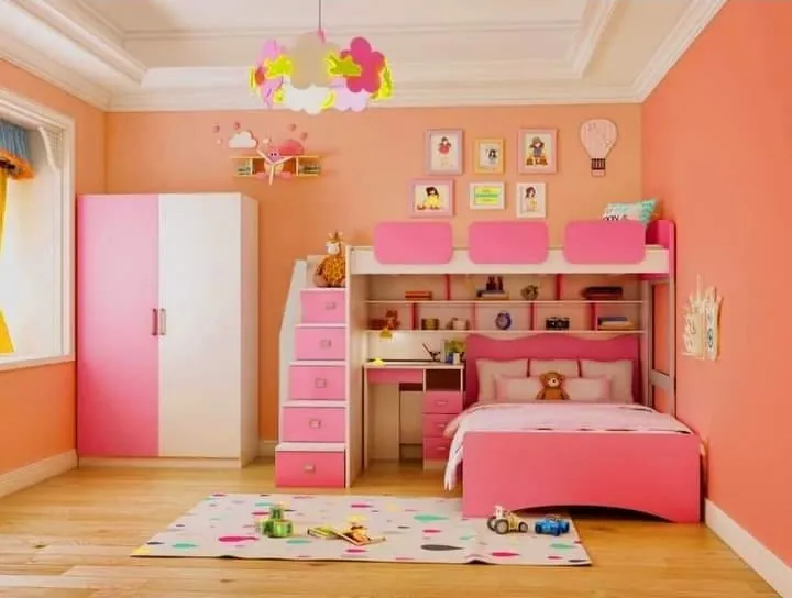 Pink Bunk Bed with Staircase Storage