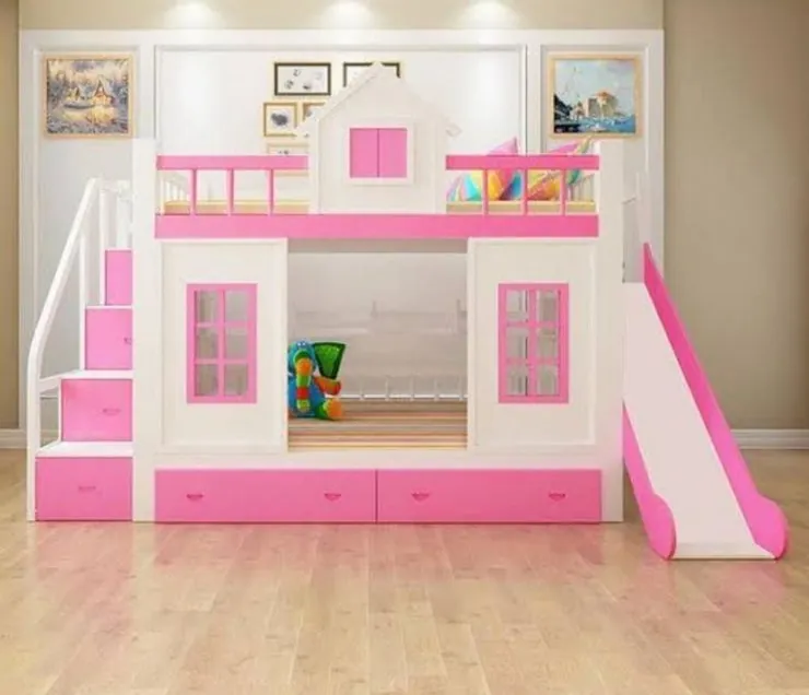 Pink Castle Bunk Bed with Slide